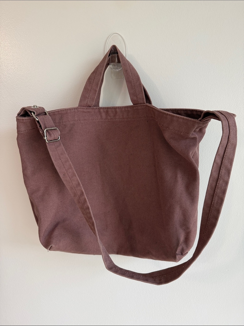 BAGGU Mauve Canvas Tote with Navy Logo